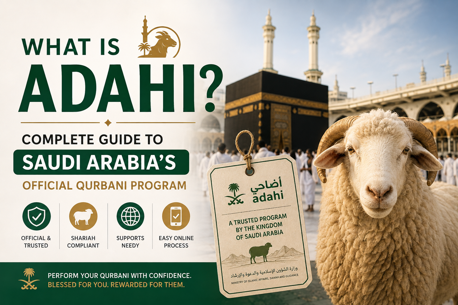 Livestock prepared for Adahi Qurbani program in Saudi Arabia with officials managing sacrificial animals for distribution during Eid al-Adha