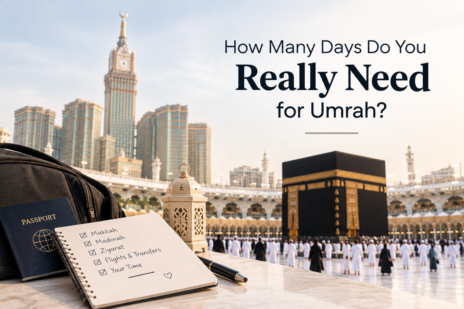 Muslim pilgrims performing Umrah in Makkah with the Kaaba in the background