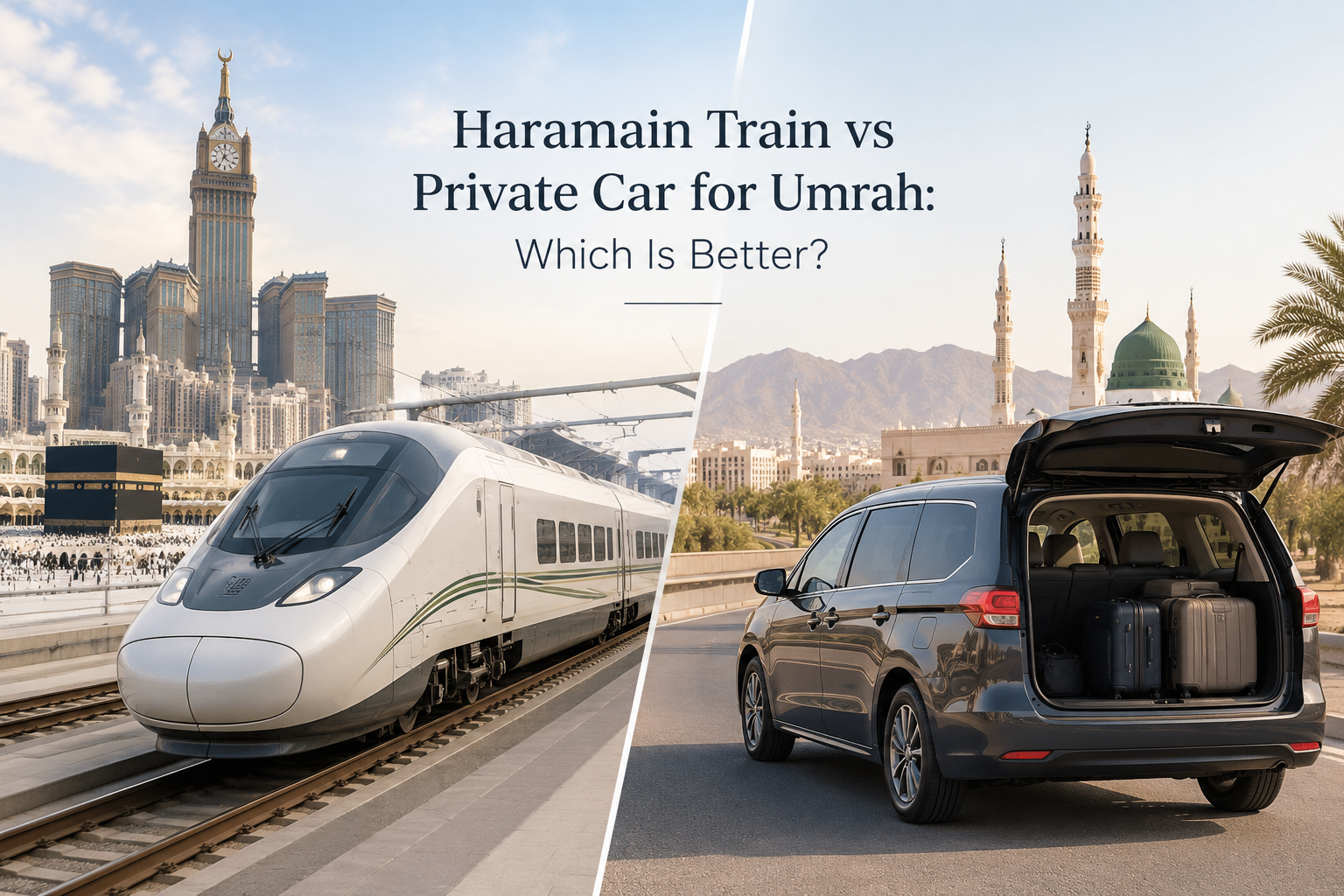 Haramain High-Speed Train and private car transport options for families travelling between Makkah and Madinah